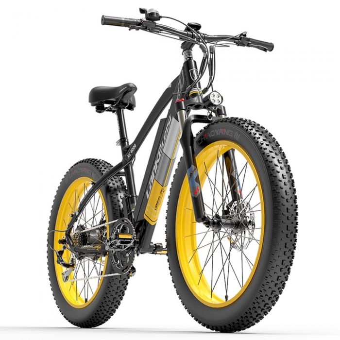 LANKELEISI XC4000 Electric Bike 26*4.0 Inch Fat Tires 1000W Motor 40Km/h Max Speed 48V 17.5Ah Battery Shimano 7 Speed 120Km Range 1800Kg Max Load – Yellow